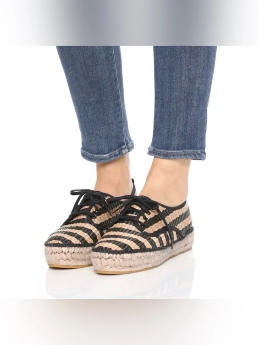 Loeffler Randall Alfie Raffia Striped Platform Espadrille Size 10